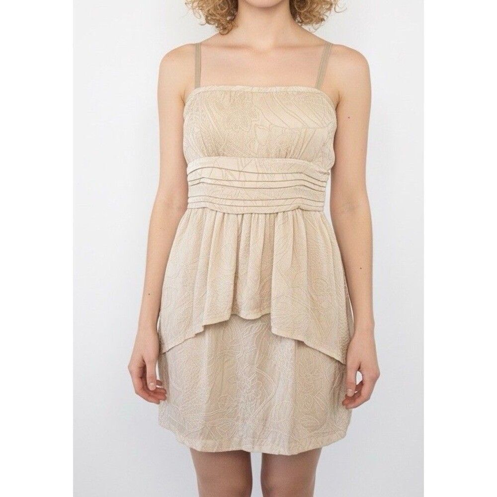 BCBG Max Azria Karla Mini Peplum Dress Size 8 Strapless Light Sepia NRN6N298